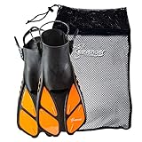 Seavenger Torpedo Swim Fins | Travel Size | Snorkeling Flippers with Mesh Bag for Women, Men and Kids (Orange, L/XL)
