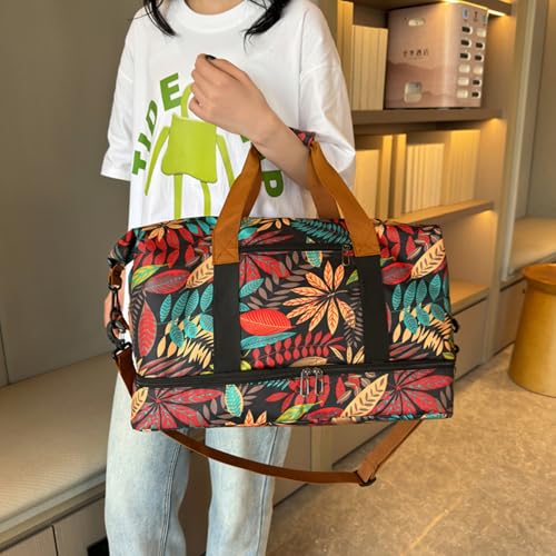 Meoliny Travel Duffel Bag Expandable Large Tote Luggage Bag Carry On Weekender Shoulder Bag With Shoe Compartment,Red3