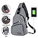 Produktbild Sling bag brust rucksack mit USB ladeanschluss für casual umhängetasche für männer und frauen tasche leinwand tasche sport outdoor gym reise wandern rucksack (Standard, GRAY)