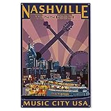 Lantern Press 10x15 Inch Wood Sign, Ready to Hang Wall Decor, Nashville, Tennessee, Skyline at Night