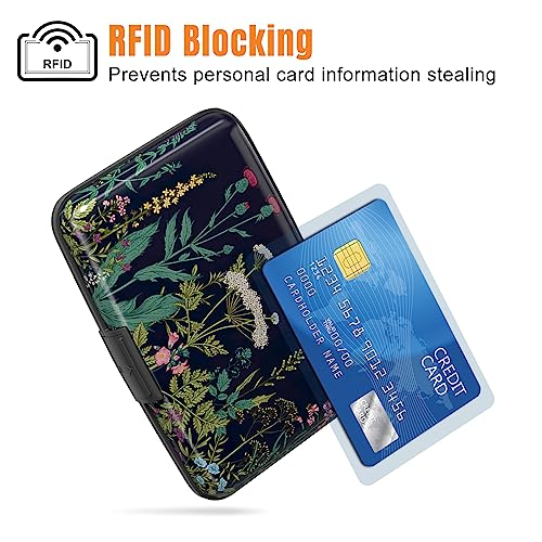 Image of Rimilak Aluminuml Credit Card Holder, Mini Credit Card Wallet RFID Blocking Slim Metal Hard Case for Women Men, Daisy Flower