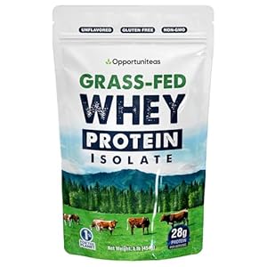 Opportuniteas Grass Fed Whey Isolate Protein Powder – Unflavored 28g Protein Powder Without Artificial Sweeteners, Hormone-Free Cows, Non GMO – 1lb