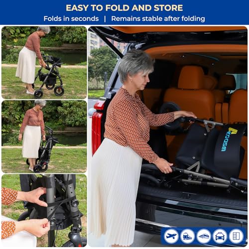 Image of Foldable Walkers for Seniors with Seat, 2 in 1 Rollator Wheelchair Combo