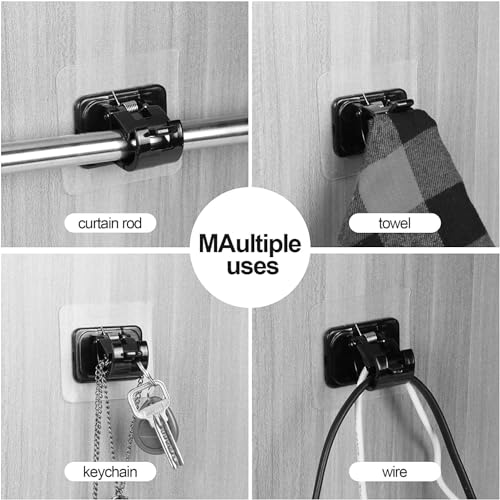 Image of 2 PCS No Drill Curtain Rod Brackets Self Adhesive Adjustable Rod Holder Hooks Nail Free Strong Stick-On Curtain Hangers for Bathroom Kitchen Home & Hotel Heavy Duty Rod Support (2 Piece)