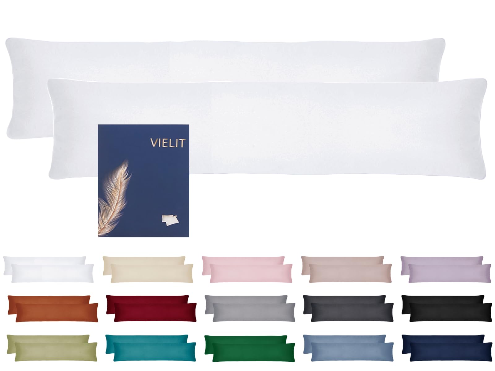 Vielit Side Sleeper Pillow Cover 40 x 145 cm (Set of 2) Cushion Cover with Concealed Zip on the Long Side Soft Cushion Covers Oeko-Tex Certified White