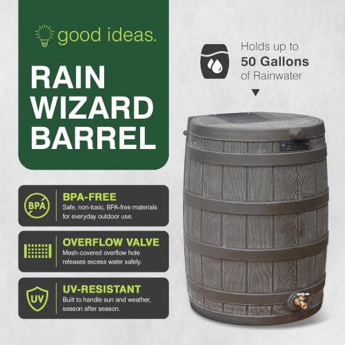 Image of Good Ideas Rain Wizard Water Collection Barrel, 50 Gallon, Oak