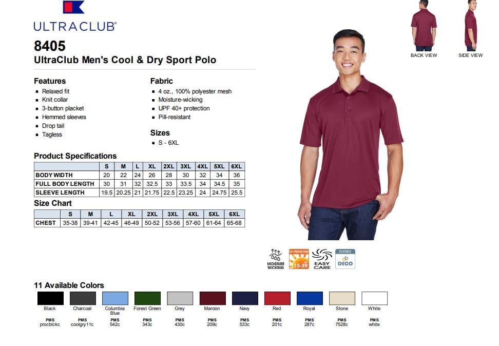 INK STITCH Men 8405 UltraClub Custom Design Embroidery Cool Dry Sports Golf Work Polo Shirts4