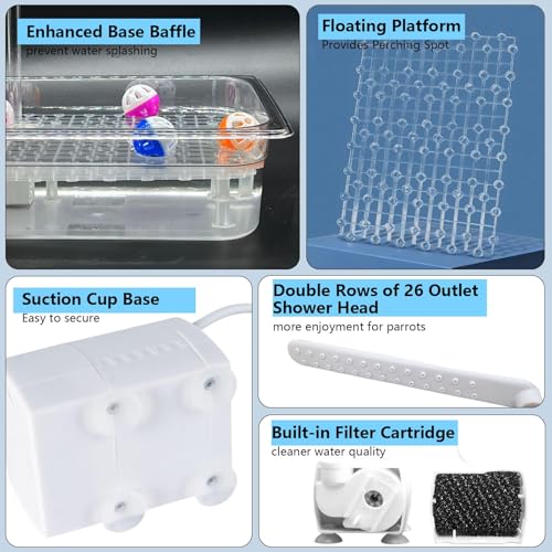Image of kathson Parrot Bathtub with Pump,Large Automatic Bird Bath Shower Fountain,Parakeet Bath Tub with USB Electric Water Cycle,Bathing Container for Cockatiel,Cockatoo,Lovebird,African Grey,Conure,Budgie