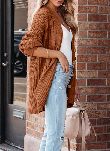 SHEWIN Womens Oversized Open Front Cardigan Sweaters Long Lantern Sleeve Button Knit Chunky Sweater Outerwear Coats4