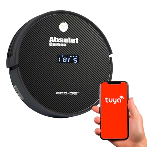 ECODE® Robot Aspirador Fregasuelos Carbon, 2 Cepillos Centrales, 2 Cepillos Laterales, Depósito Mixto, Autonomía 130 min, Sensor Anticaídas/Colisión Navegacion Inteligente, Control por App