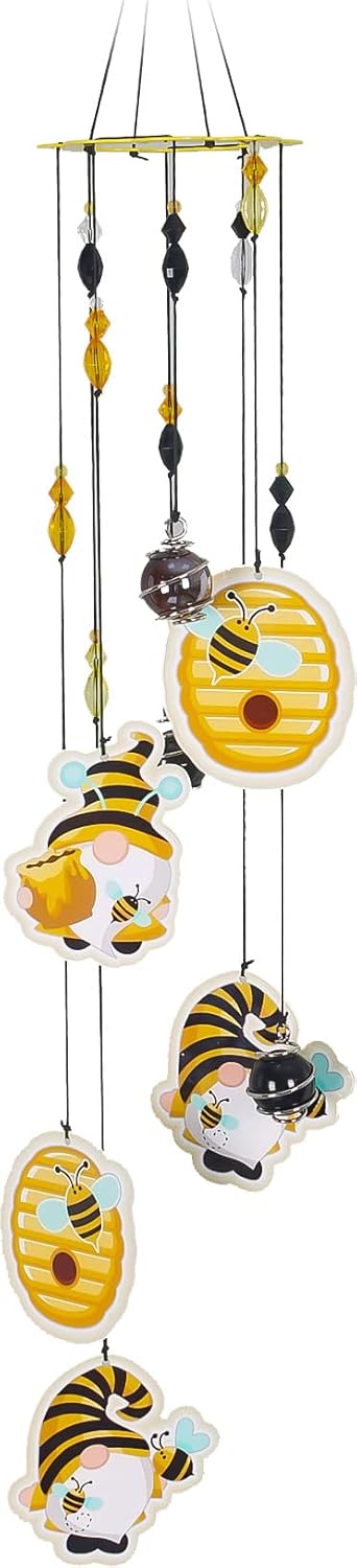 Spoontiques Bee Gnome Wind Chime - Outdoor Garden Décor - Decorative Chimes for Yard, Garden, Backyard and Patio Decoration