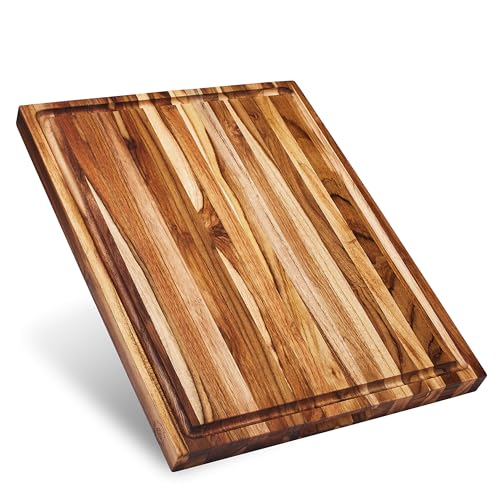Sonder Los Angeles Laurel Cutting Board | Teak Edge Grain Cutting Board for Kitchen with Juice Groove | Reversible Charcuterie Butcher Block | Gift Box Included | 18x14x1.25 in