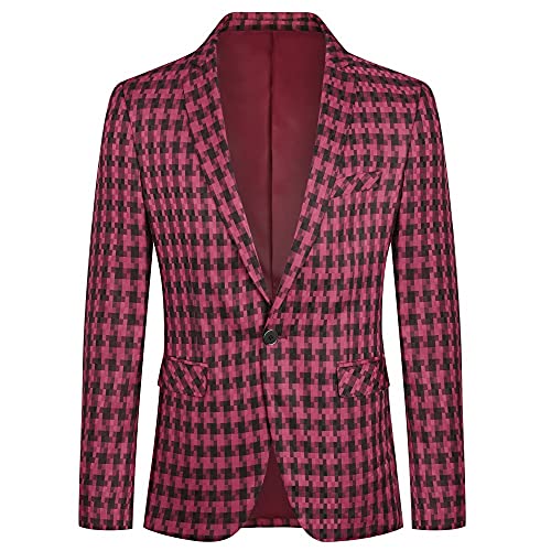 Boyland Mens Plaid 2 Pieces Suit Tuxedo Casual Notched Lapel Single Breasted Sport Coat Jacket Trousers Red #TOP1