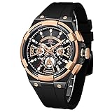 KXAITO Mens Watches Military Sport Waterproof Chronograph Watch Luminous Silicon Strap Casual Watches for Men Fashion Analog Quartz Business Wrist Watch Clock (0402G 01) (Black&Rose Gold) -  MF 0402G