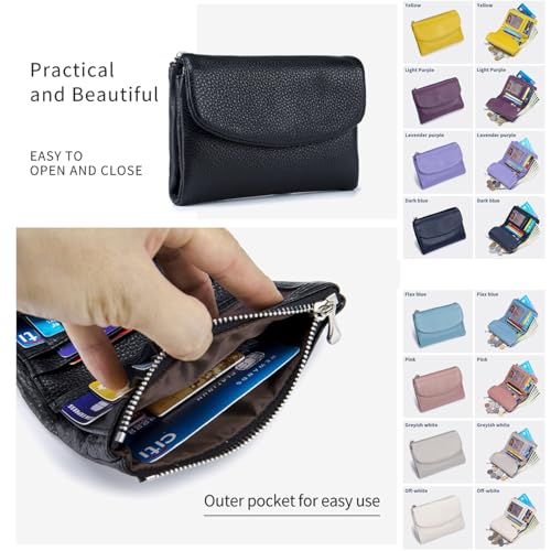 Premium Leather Wallet, Multi-Slot Card Holder with ID Window, Zipper Coin Purse, First Layer Leather (Color Block - Pink)4