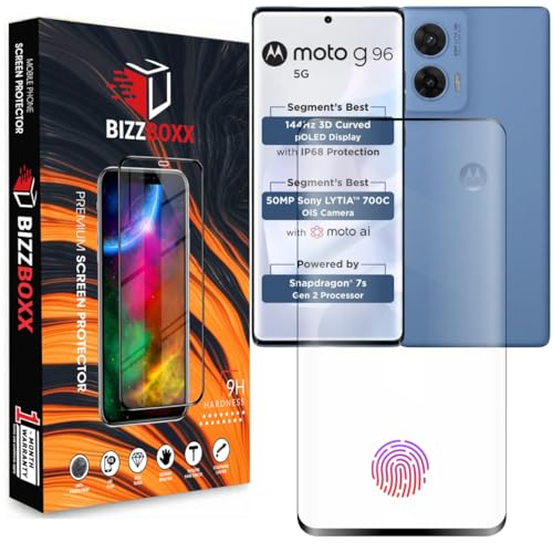 Image of Compatible With MOTOROLA G96 5G Full Glue Tempered Glass Screen Protector Guard With Curved Edges - Fingerprint Working, UV Glue Not Required (Moto G96, 6.67 Inch) - Pack of 1
