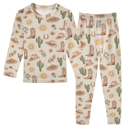 Pajama Sets Long Sleeve Western Cowboy Boots Cactus Soft Comfy Sleepwear 2 Piece PJS 3-8T