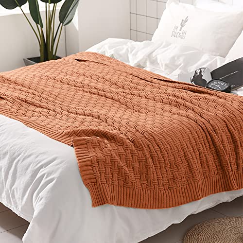 Image of TREELY 100% Cotton Knitted Throw Blanket 60 x 80 Inches, Caramel