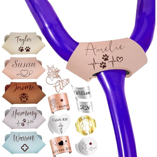 Stethoscope Name Leather Tag Personalized, Custom Stethoscope Charms with ID Tag Accessories, Engraved Name Logo,Nurses Week Gift for Nurse Doctor Medical Assistant