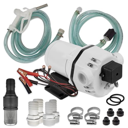 AMUR Juego DE Bomba AdBlue® 12V - Bomba DE UREA - Bomba para QUIMICOS, con Manguera de aspiración/presión, Pistola y Accesorios, con bobinado de Cobre, Bomba eléctrica