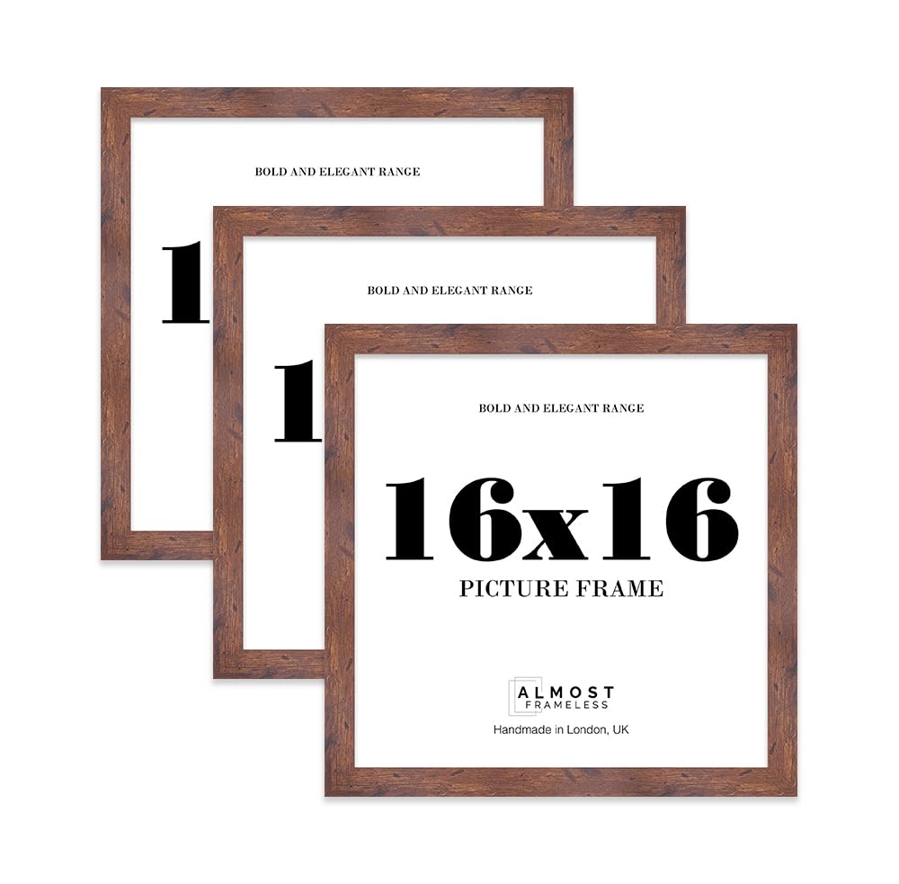 16x16 Photo Frame, Display 16x16" Pictures (22.9 x 15.2cm) Picture Frame for wall Display - Rustic Wood - 3 Pack