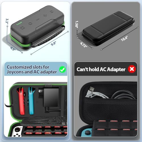 OIVO Switch OLED Carrying Case Compatible with Nintendo Switch & OLED, Portable Switch Travel Carry Case Fit for Joy-Con and Adapter, Hard Shell Protective Switch Pouch Bag with 20 Games, Green - 5