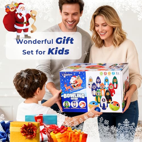 Nattork Rocket Kids Bowling Set - Toddler Bowling Game Indoor Outdoor with 10 Foam Pins 2 Balls, Educational Games Set for Age 4-5,5-12 Kids Birthday Gift