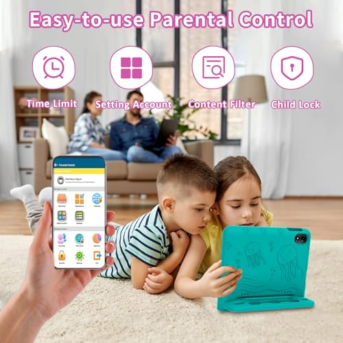 Image of Android 15 Kids Tablet 10.1 Inch, Octa-Core Processor, Case Included,Green | Built-in parental controls; Google Kid Space installed; 2.4G /5G dual-band WiFi; 21GB RAM 64GB ROM; For Ages 2-12 Toddler