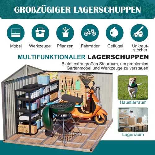 Metalowy domek na narzędzia XXXL 300 x 252 x 191 cm z dachem dwuspadowym – duży domek ogrodowy z drzwiami przesuwnymi i ochroną przed kradzieżą – odporna na warunki atmosferyczne szopa ogrodowa na