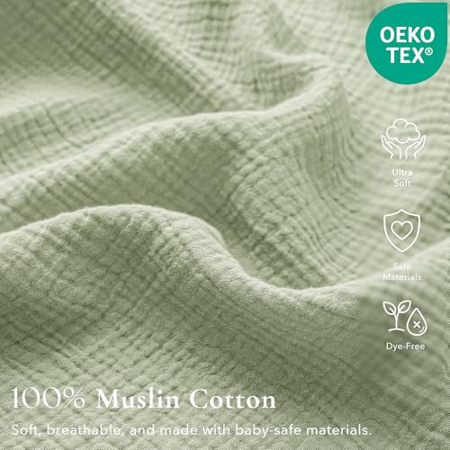Image of Konssy Muslin Crib Sheets 2 PCS, 100% Cotton Baby Crib Sheets for Standard Crib Mattress (28 inchx 52 inch), Soft and Breathable for Boys, Girls (Woodland,Sage)