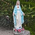 xxoasis Virgin Mary Statue,Solar Outdoor Garden Statues,Blessed Mother Statue with Solar Flower Ligths,Home/Garden Decor, Religious Gift to Women/Mom(11.81" H)