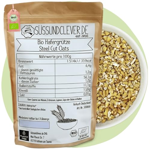 süssundclever.de Bio Hafergrütze | 1 8 kg | STEEL CUT OATS | aus Deutschland | in ökologisch-nachhaltiger Bio-Verpackung | 100% rein