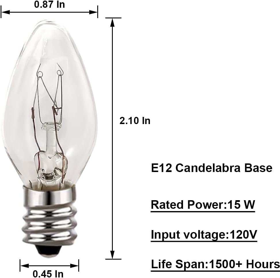 12 Pack, 15 Watt Light Bulbs for Himalayan Salt Lamps & Baskets, Chandeliers, Scentsy & Wax Warmers, E12 Base