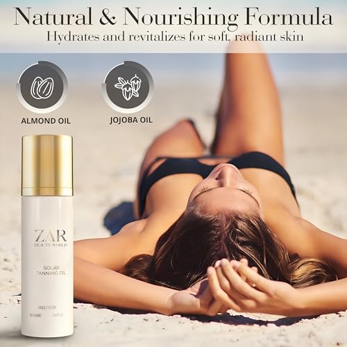 Image of ZAR Solar Tanning Oil with SPF, Tanning Accelerator for Beach and Ski, Outdoor Sunscreen Spray for Face and Body, Travel Size, Luxury Floral Scent, 100 ml / 3.4 oz