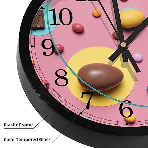 Horloge murale silencieuse rose en bonbon coloré de Pâques pour cuisine