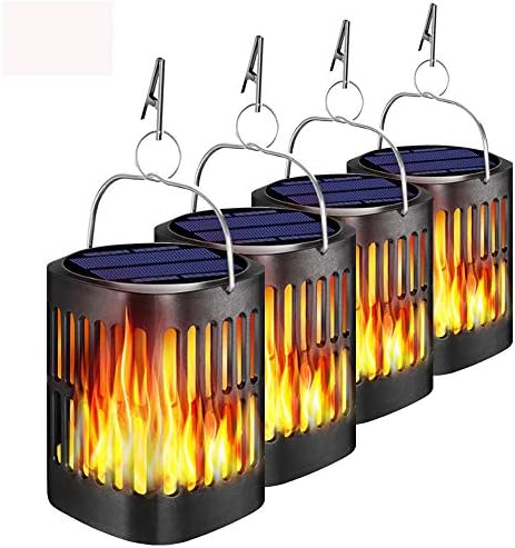 Ollivage Solar Lantern Lights Dancing Flame Outdoor Hanging Lantern Lights Solar Powered and Landscape Decoration Lights Dusk to Dawn for Halloween Christmas, 4 Pack