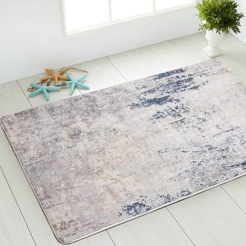 Rugs Living Room Grey Area Rugs for Bedroom Modern Abstract Rug Large Short Pile Rugs Carpet Non-Slip Soft Living Room Rugs Room Decor (60 x 110 cm, Dark Blue/Grey/Beige)