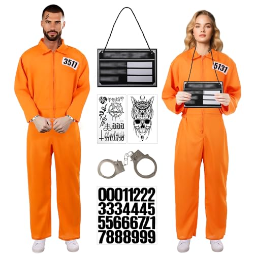 Prisoner Jumpsuit Men Women Orange Prison Inmate Jail Costume for Adults