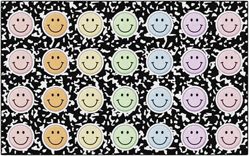 Flagship Carpets Smiley Faces Sit Spots on Composition Book Paper Educational Area Rug for Kids Room Childrens Classroom Rug for Teaching and Playroom 76 X 12 - Multicolor