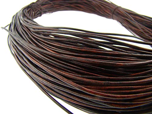 esnado - Cordon en cuir - Rond - 2 mm - Marron vieilli - Rouleau de 5 m