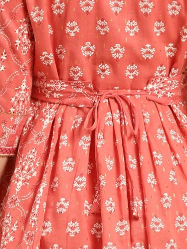 Image of rangita Coral Cotton Calf Length Embroidered Anarkali Kurti for Women | Kurta for Women
