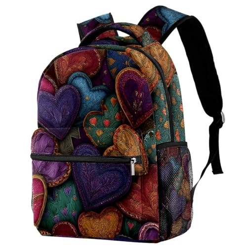 Seamless Hearts Colored Pattern (1) Backpack Fashion Large Lightweight Travel Shoulder Bag Fits 14 Inch