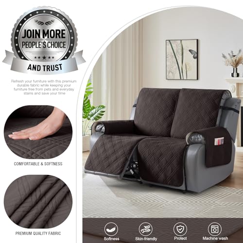 Image of TAOCOCO 100% Waterproof Loveseat Recliner Cover, Non Slip Split Loveseat Covers for Reclining Loveseat with Elastic Straps, Washable Recliner Chair /Furniture Protector for Kids Pets(2 Seater, Coffee)