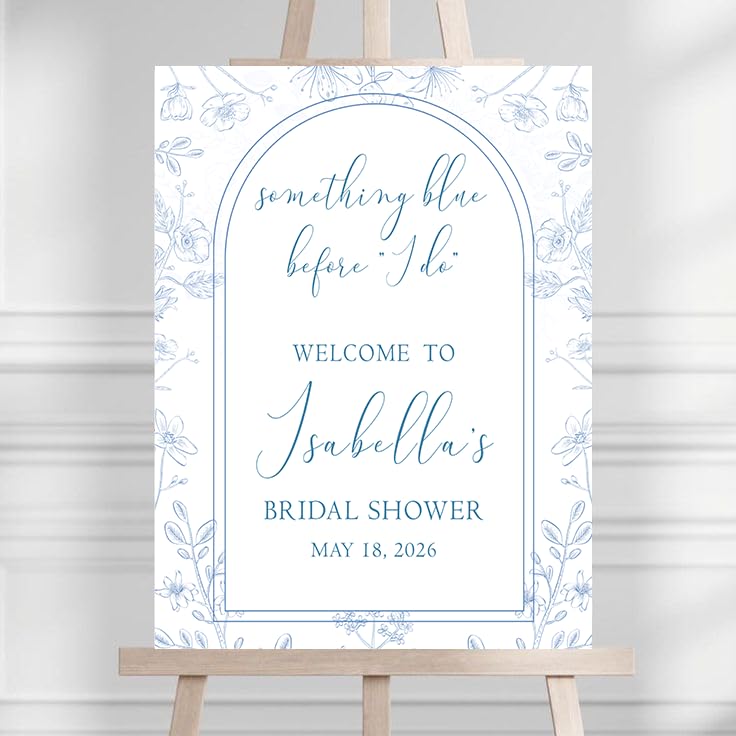 Bridal Shower Yard Sign Personalized Dusty Blue Vintage Floral Welcome Sign Something Blue Before I Do Theme Large Outdoor Lawn Display