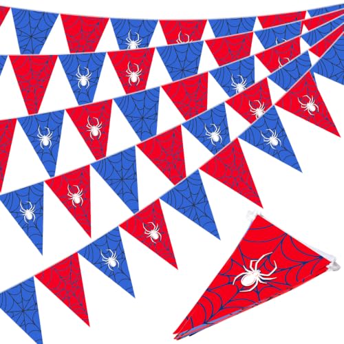 Image of Tiamon 5 Pcs Spider Web Birthday Party Decorations Triangle 49.2 ft Flag
