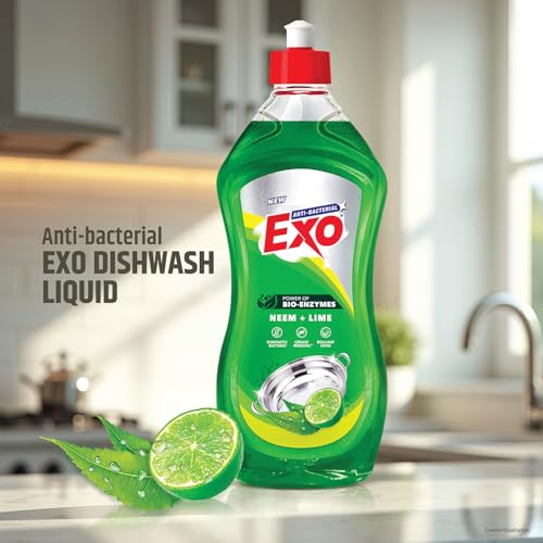 Image of Exo Dishwash Liquid Bottle | Neem & Lime | Tough Grease Removal for Utensils | Anti-Bacterial Liquid Dishwash | Bio-Enzyme Formula | No Residue Cleaning | Fresh Citrus Fragrance - 750ml