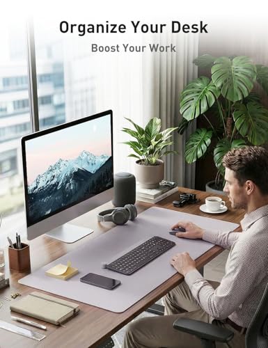 Image of Aothia Faux Leather Desk Mat - Non-Slip PU Leather Desk Blotter, Waterproof Writing Surface, Large Desk Pad for Office & Home (Smoky Lavender, 55 inch x 17 inch)