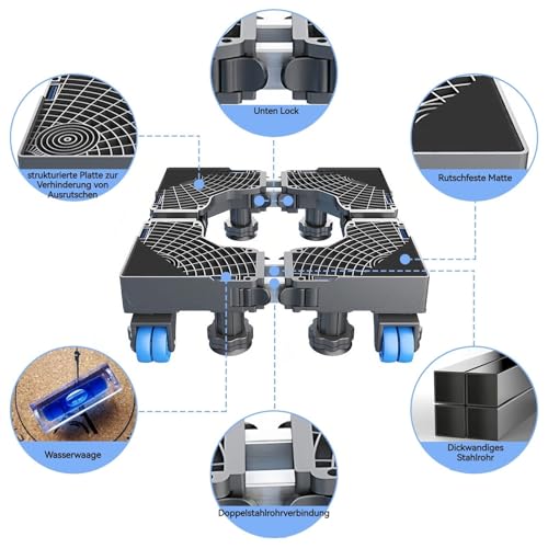 Zuquik Base Lavadora EXTRA FUERTE, Base para Lavadora con 8 Patas Regulables, Soporte para Electrodomésticos Pesados, Carga 450 kg - imagen 3