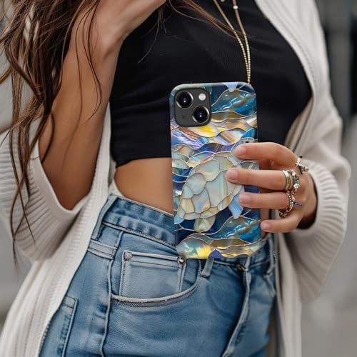 Image of Goodon for iPhone 13 Mini Case Cute - Wireless Charging Compatible - Dual-Layer Hard Shell + Silicone Cover - Protective Phone Case with Trendy Designs for Women - Abstract Sea Turtle