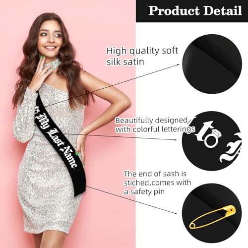 SKJIAYEE Rip to My Last Name Bachelorette Sash, Gothic Black White Bride to be Sash for Her Last Name Bachelorette Bridal Shower Rip Single Life Bride or Die Engagement Wedding Decorations Accessory